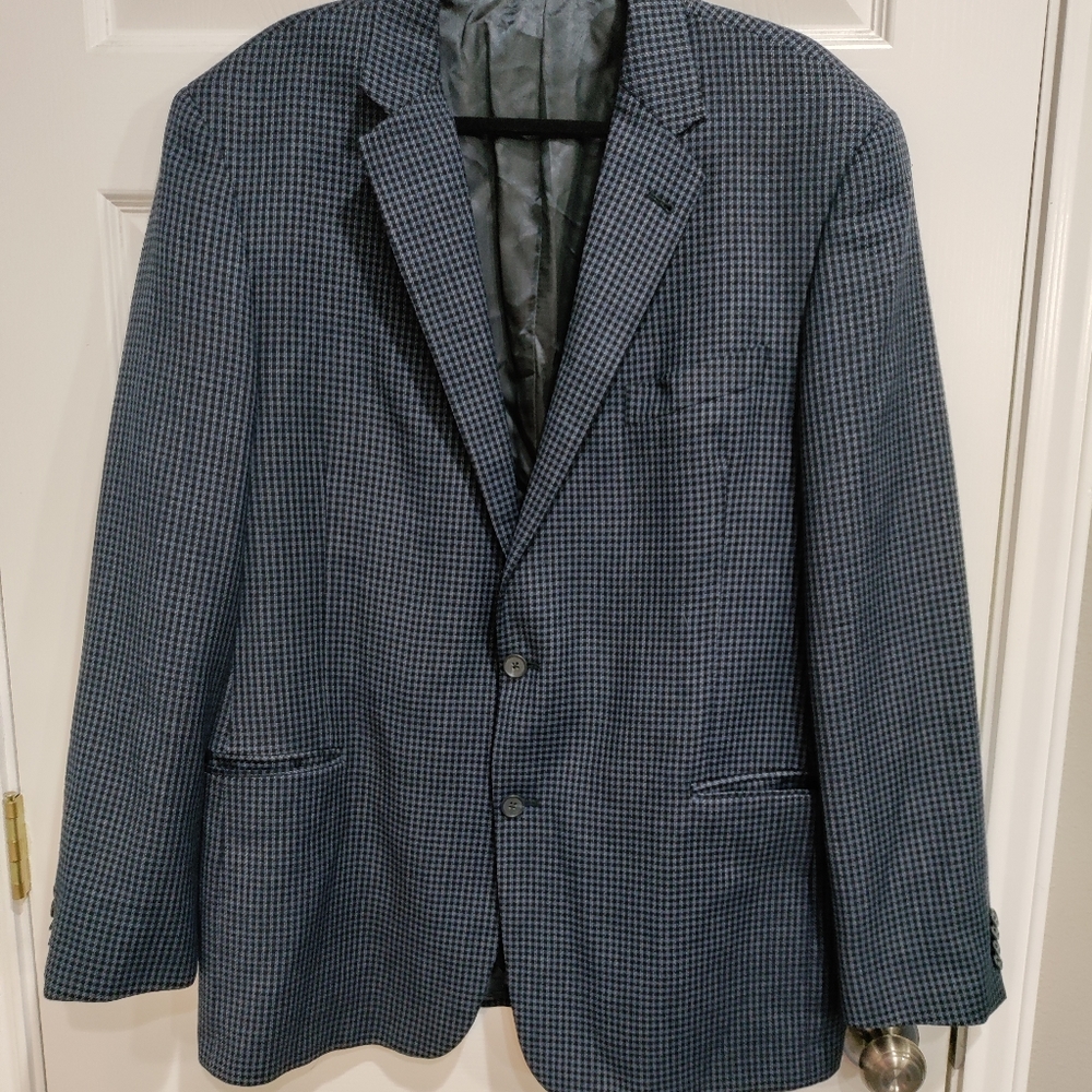 Joseph Abboud men's blue checkered sports coat blazer size 46L wool silk…